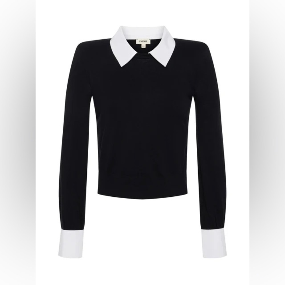 L'AGENCE April Poplin Collar Pullover in Black - Picture 2 of 16